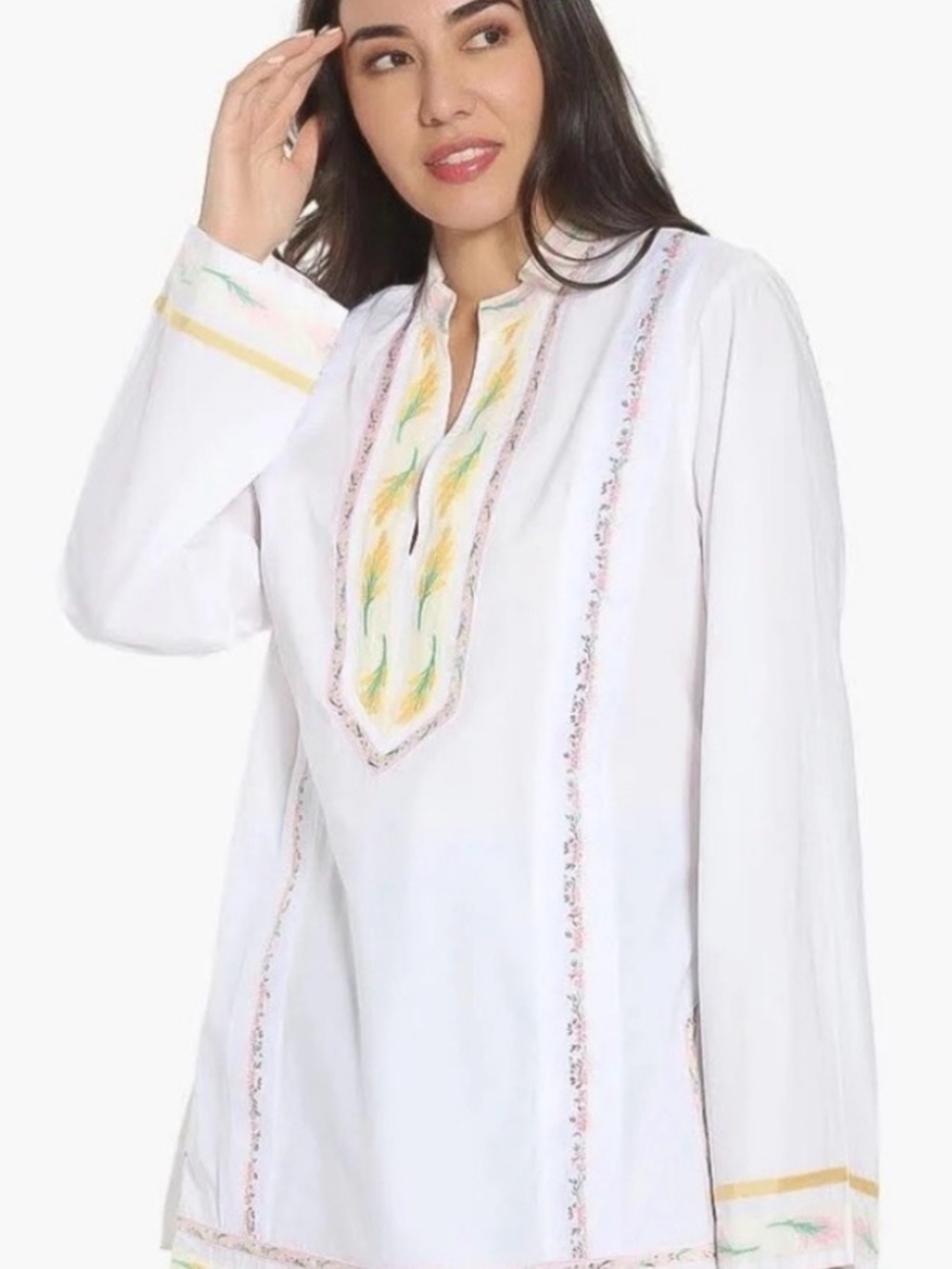 Tory Burch White Embroidered Tunic with Yellow & Green Accents